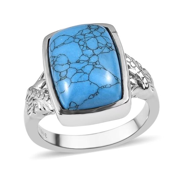 Women's Blue Howlite 5.50 ctw Solitaire Ring in Stainless Steel Size 7 - Picture 1 of 3